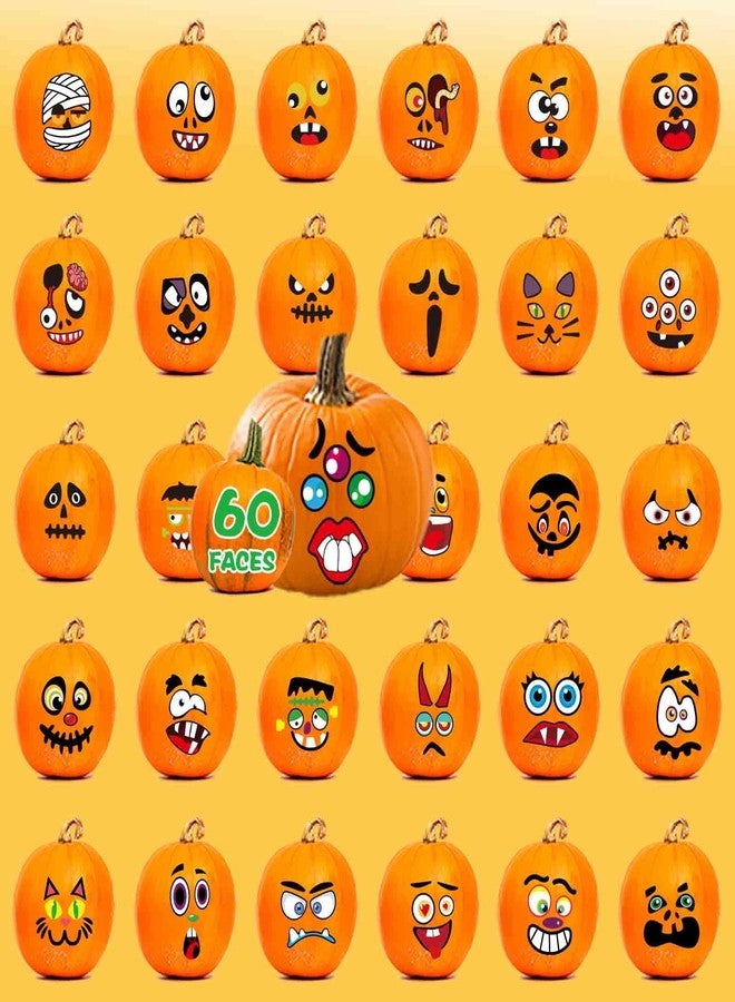 OTAITY 60 Pack Large Halloween Pumpkin Decorating Stickers, Make 60 Pumpkin Face Stickers for Kids Toddlers Halloween Party Supplies Party Favors Trick or Treat Gifts - Image 5